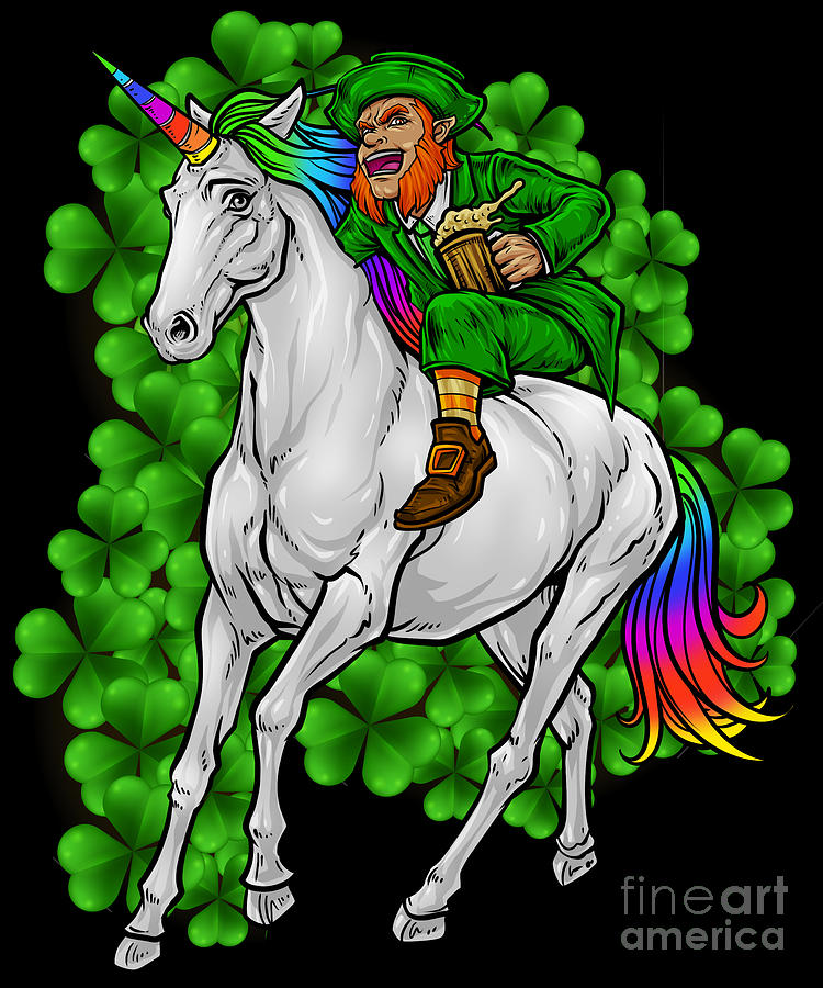 Beer Digital Art - Leprechaun Rides Unicorn Happy St Patricks Day #1 by Mister Tee