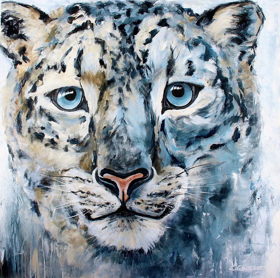 Snow Leopard Mixed Media - Liam by Claudia Gantenbein Snow Leopard Mixed Media - Liam by Claudia Gantenbein