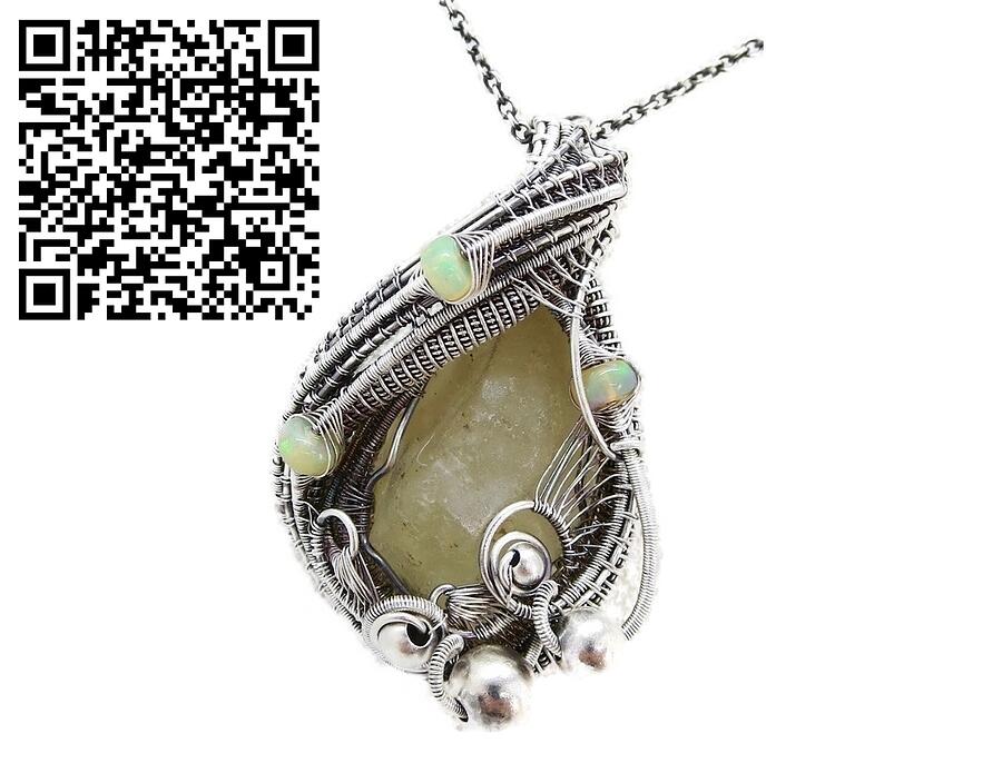 Libyan Desert Glass and Ethiopian Welo Opal Pendant, Wire-Wrapped in ...