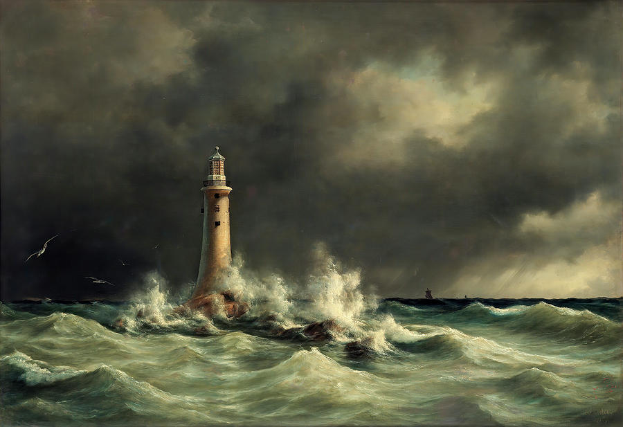 Lighthouse at Stora Balt #1 Painting by Eric Glaser