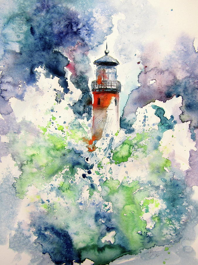 Lighthouse at storm #1 Painting by Kovacs Anna Brigitta