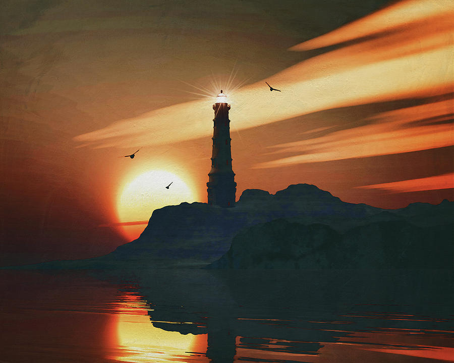 Lighthouse with a sunset #1 Painting by Jan Keteleer