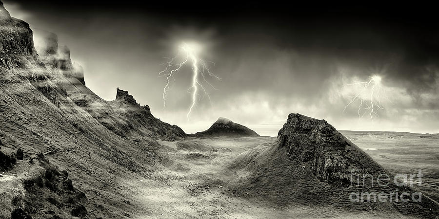 Lightning strikes over the Quiraing, Skye. #1 Photograph by Phill Thornton