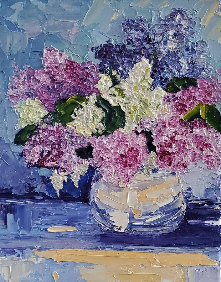 Lilacs in white vase Painting by Anca Reid | Fine Art America