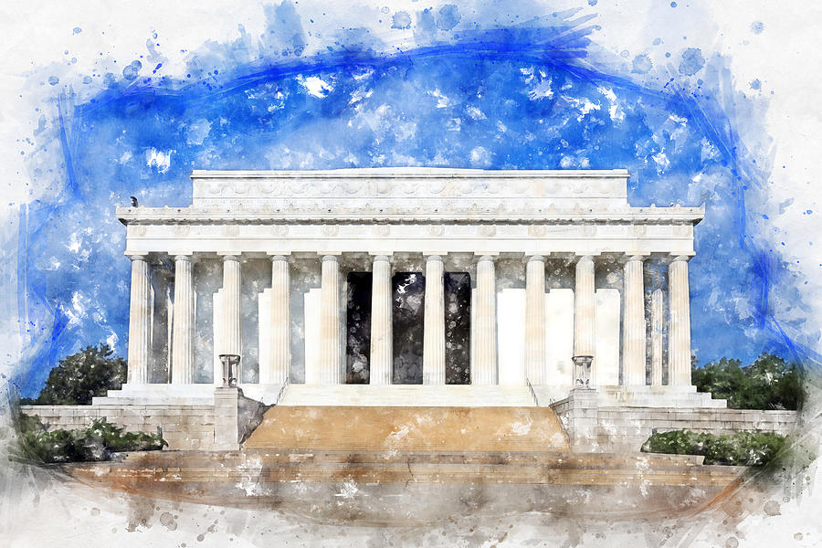 Abraham Lincoln Painting - Lincoln Memorial facade in watercolor #1 by SP JE Art
