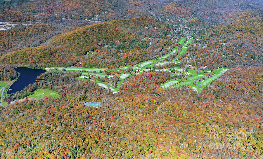 Linville Golf Club Golf Course and Lake Kawahna Aerial View #1 Photograph by David Oppenheimer