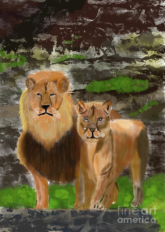 Lion and Mate #1 Digital Art by Steve Carpentier
