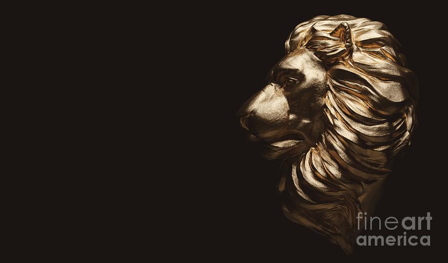 Lion Statue, A Gold Sculpture. Concept Of A Guard, Power And Proud Animal. Photograph