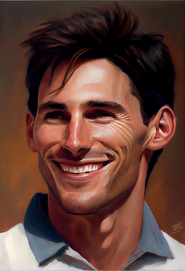 Fantasy Digital Art - Lionel  Messi  happy  smiling  oil  painting  in  the  by Asar Studios #1 by Celestial Images