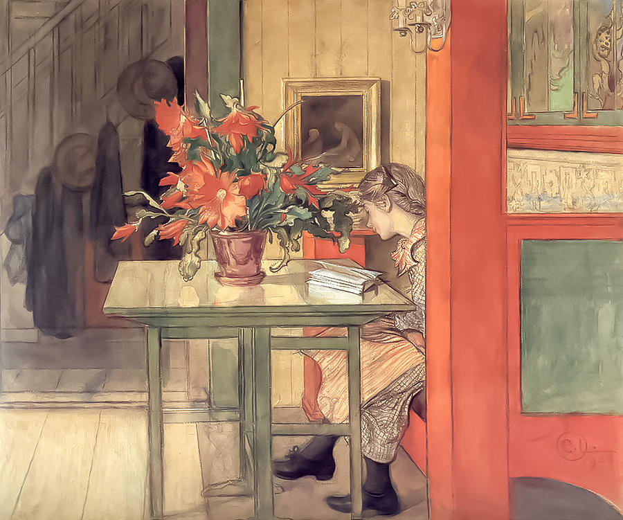 Lisbeth Reading By Carl Larsson Drawing