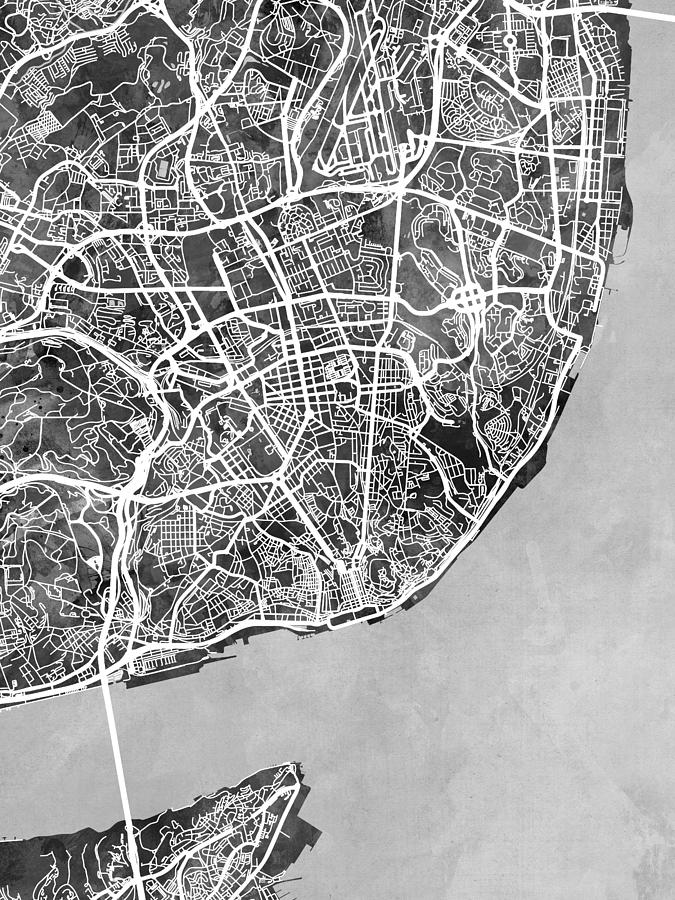 Lisbon Digital Art - Lisbon Portugal City Map #1 by Michael Tompsett