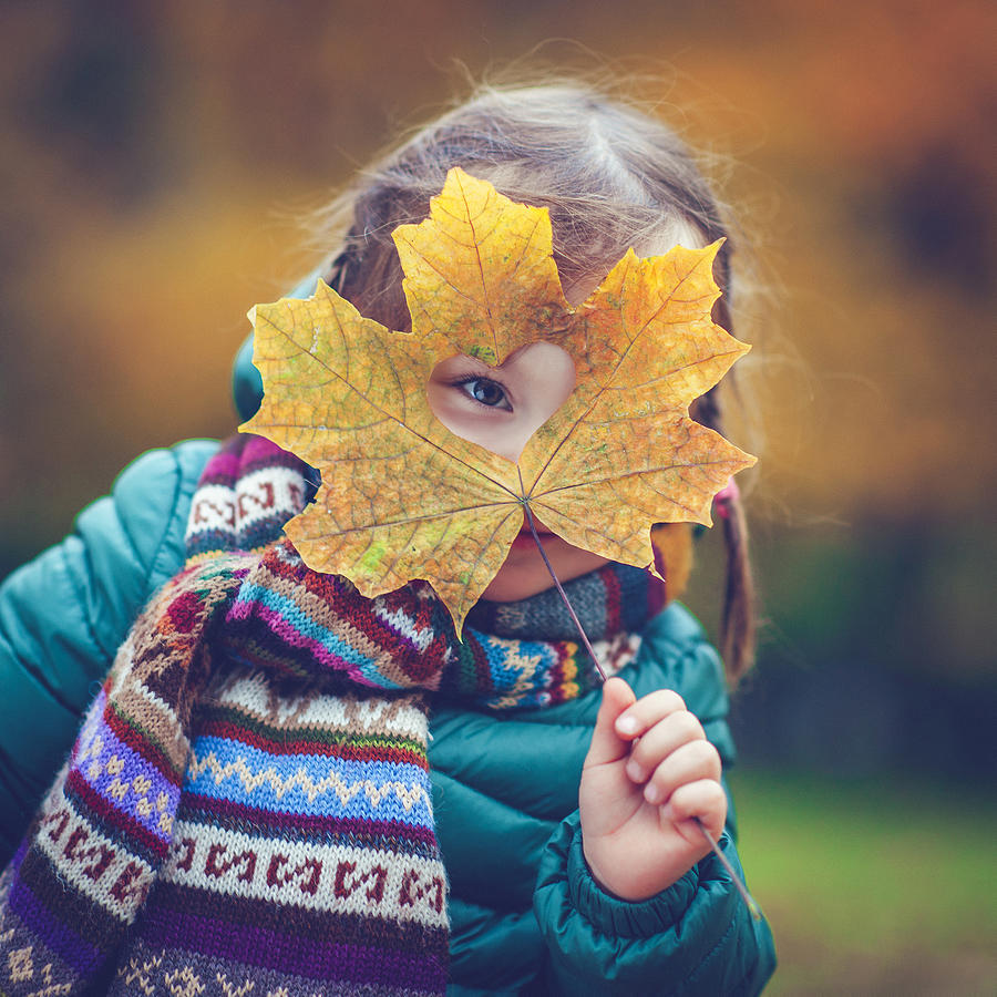 Little girl in autumn park #1 Photograph by ArtMarie