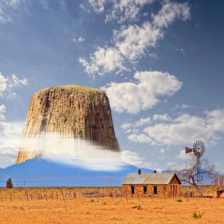 Little Prairie House AZ and Devils Tower WY Mixed Media by Bob Pardue