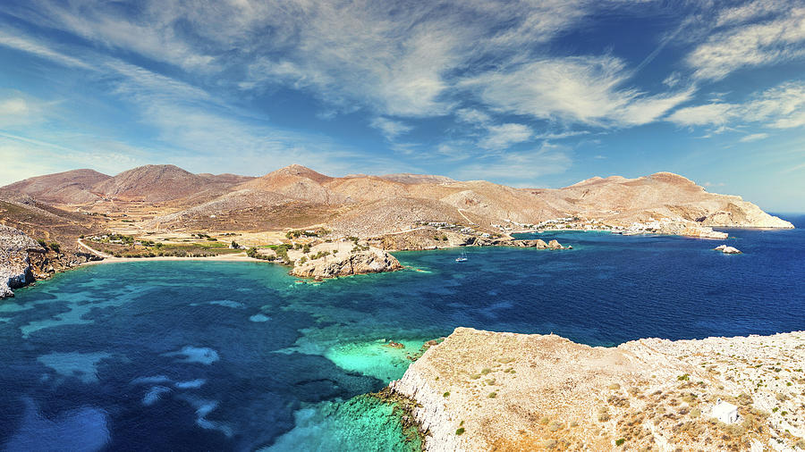 Livadi beach and the small island Agios Ioannis of Folegandros,  #1 Photograph by Constantinos Iliopoulos