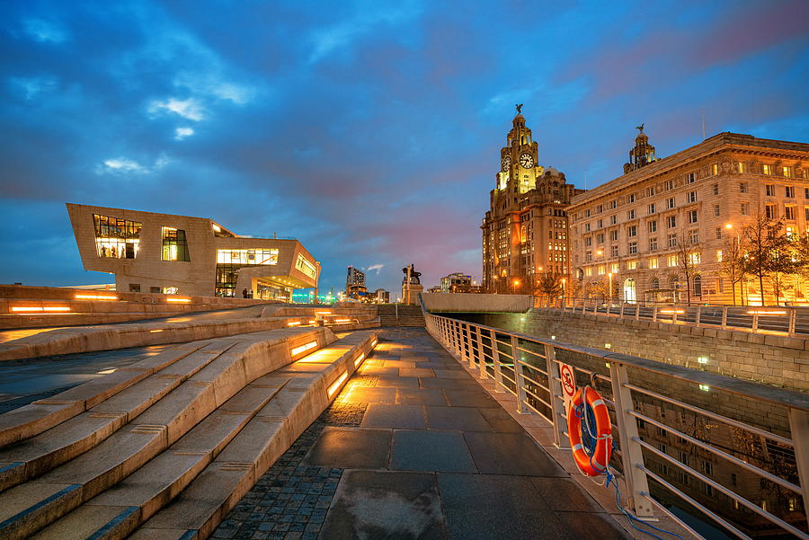 Liverpool city center cityscape night #1 Photograph by Songquan Deng