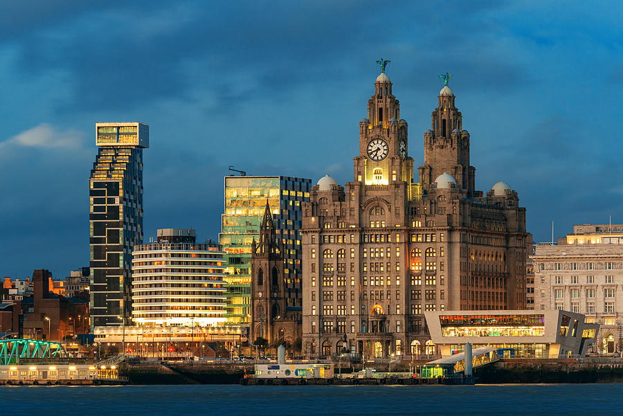 Liverpool Royal Liver Building at night #1 Photograph by Songquan Deng