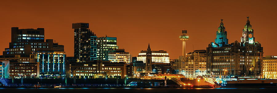 Liverpool skyline night #1 Photograph by Songquan Deng