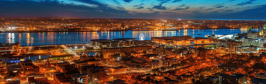 Liverpool skyline rooftop night view #1 Photograph by Songquan Deng