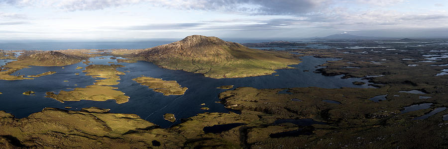 loch euphoirt and burrival and Lee mountains aerial north uist Locheport outer hebrides #1 Photograph by Sonny Ryse
