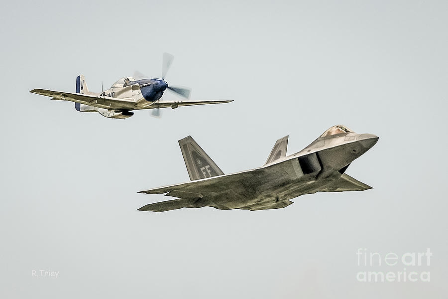 Lockheed Martin F-22 Raptor and the P-51 Mustang #2 Photograph by Rene Triay FineArt Photos