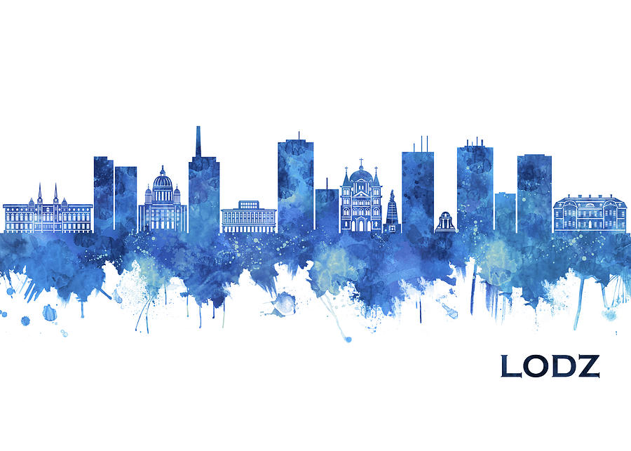 Lodz Poland Skyline Blue 1 Mixed Media By Nextway Art Pixels