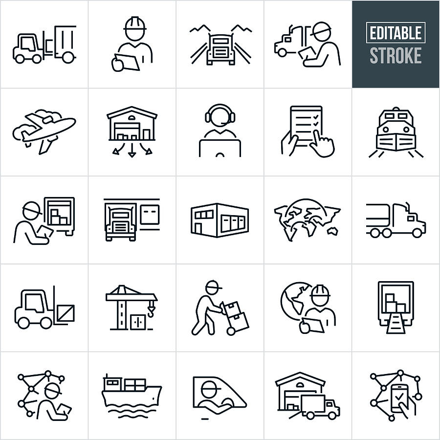 Logistics Thin Line Icons - Editable Stroke #1 Drawing by Appleuzr