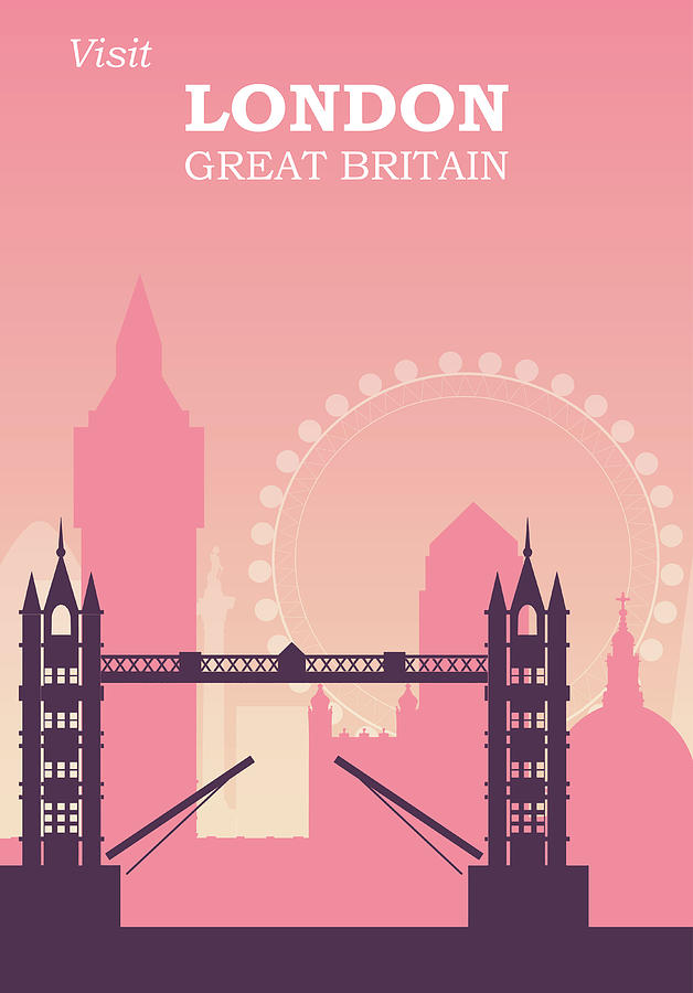 Vintage Drawing - London England Travel Poster #1 by Travel Poster