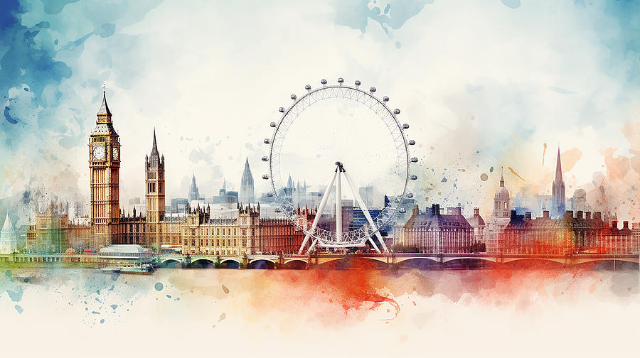 London Skyline Watercolour #02 Mixed Media