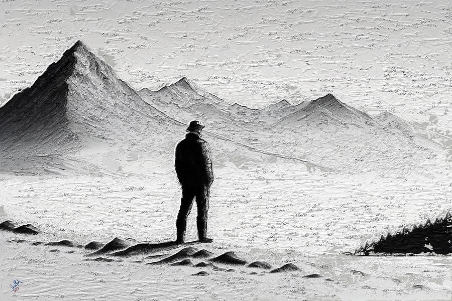 Lonely Man in Desert Mixed Media by Anas Afash