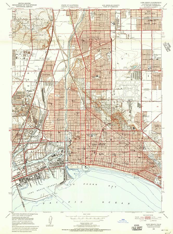 Long Beach CA from 1949 Vintage Map High Quality Mixed Media by Vintage ...