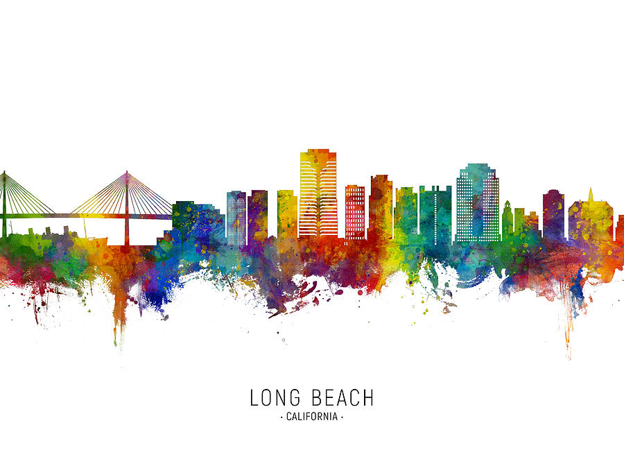 Long Beach California Skyline #1 Digital Art by Michael Tompsett