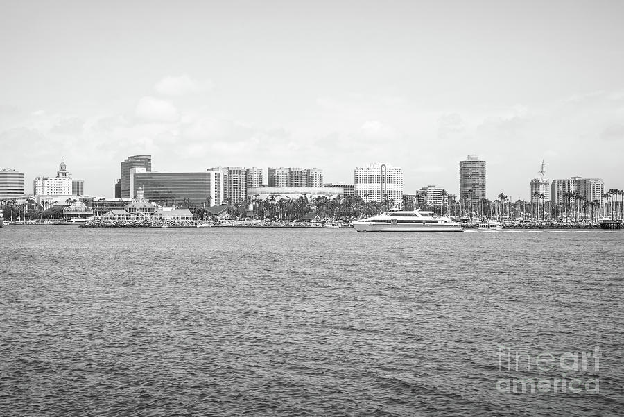 Long Beach Skyline Black and White Photo Photograph by Paul Velgos - Pixels