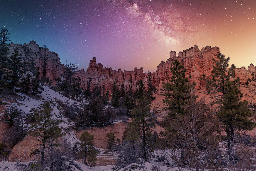 Long exposure Milky Way on Mossy Cave Trail in Bryce Canyon National Park #1 Photograph by Rod Gimenez