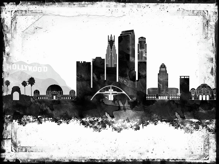 Los Angeles Black White Film Style Skyline Digital Art by Chara - Pixels