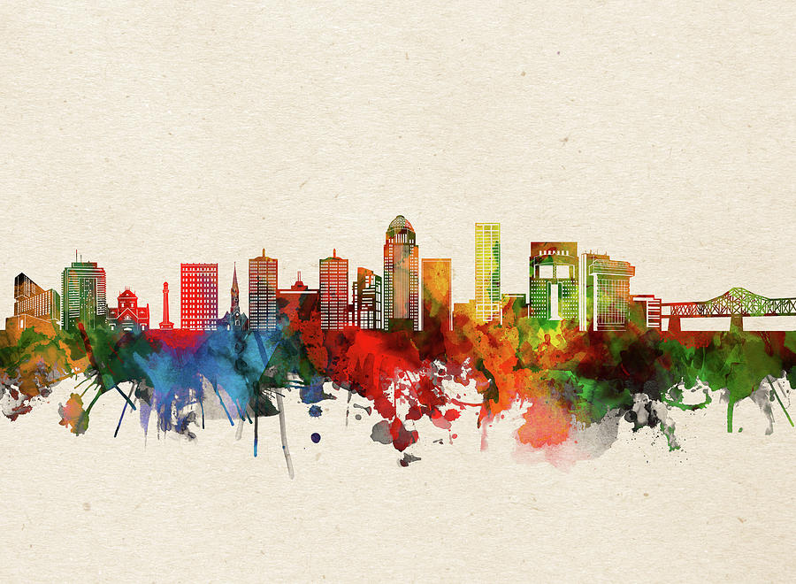 Louisville Digital Art - Louisville Skyline Watercolor #1 by Bekim M
