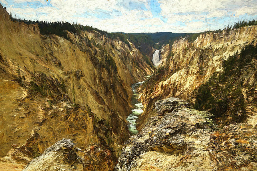 Lower Falls of Yellowstone Artist Point Painting Photograph by Judy Vincent