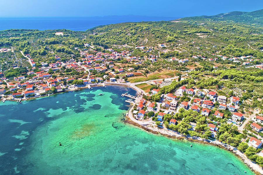 Lumbarda on Korcula island archipelago aerial view #1 Photograph by Brch Photography