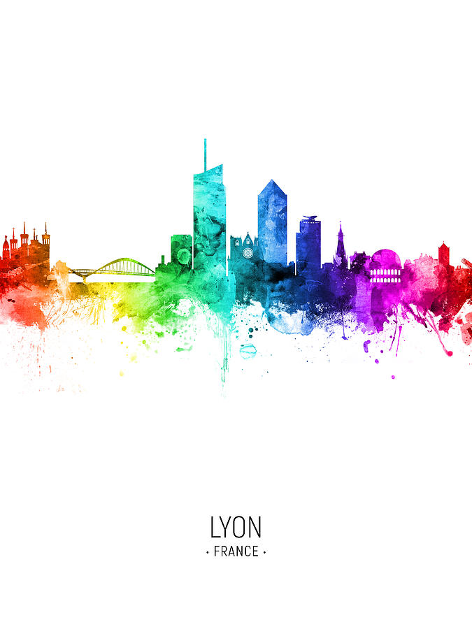 Skyline Digital Art - Lyon France Skyline #23 #1 by Michael Tompsett