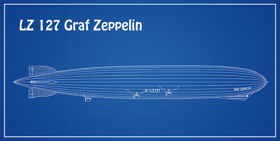 LZ 127 Graf Zeppelin - Airship Blueprint. Drawing Plans - Blue 