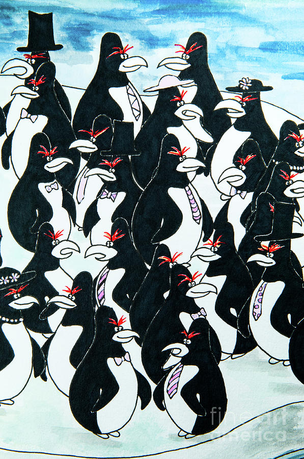 Macaroni Penguins #1 Painting by Zoe Cole Piper