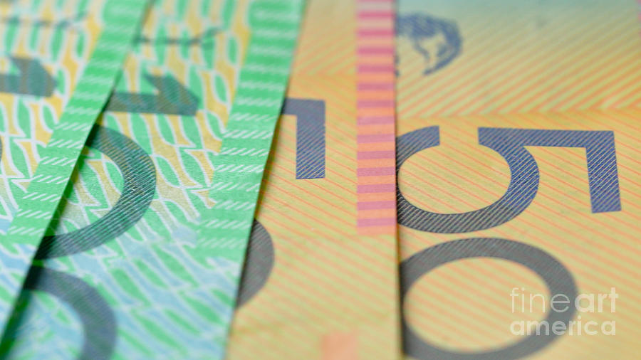 Australian Photograph - Macro closeup of Australian fifty and one hundred dollar notes. #1 by Milleflore Images