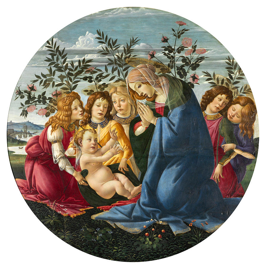 Sandro Botticelli Painting - Madonna Adoring the Child with Five Angels  #1 by Sandro Botticelli