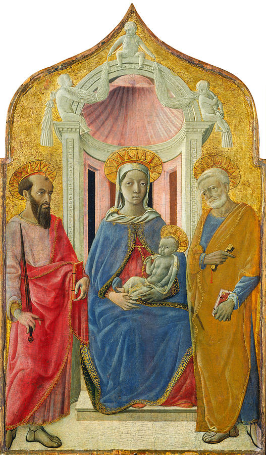 Madonna and Child Enthroned with Saint Peter and Saint Paul #1 Painting by Domenico di Bartolo
