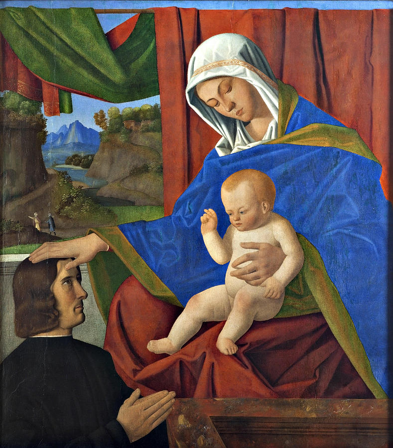 Madonna and Child with a Donor #2 Painting by Francesco di Simone da Santacroce
