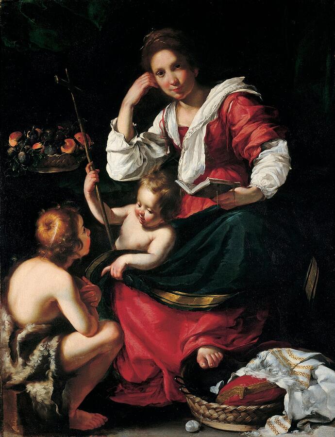 Madonna And Child With Infant Saint John #1 Painting by Bernardo Strozzi Italian