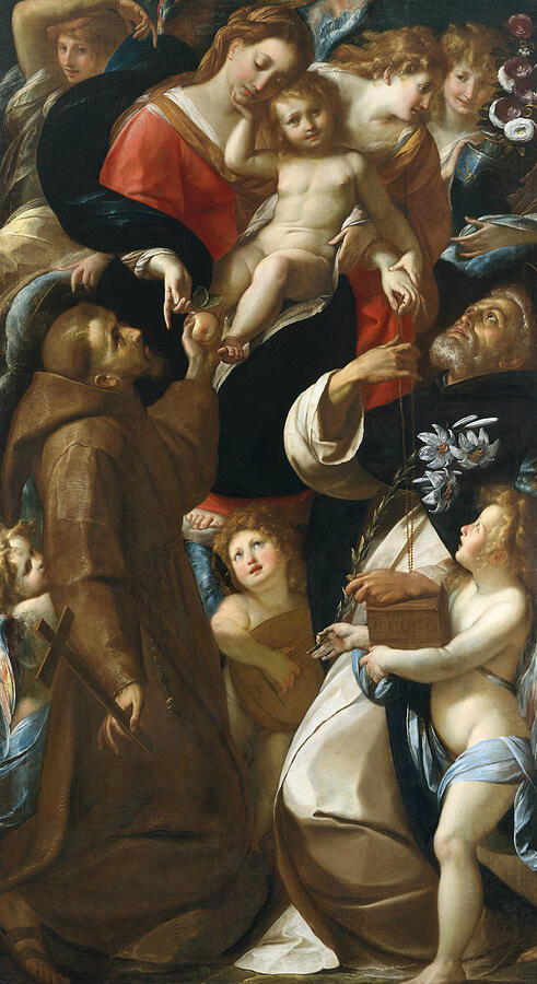 Madonna and Child with Saints Francis and Dominic and Angels #1 Painting by Giulio Cesare Procaccini