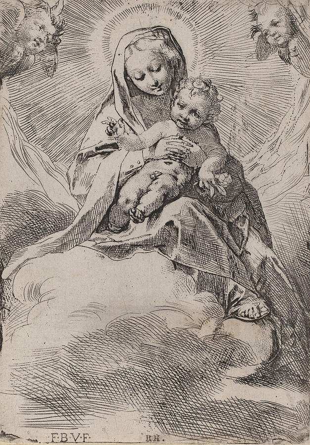 Madonna in the Clouds Drawing by Federico Barocci