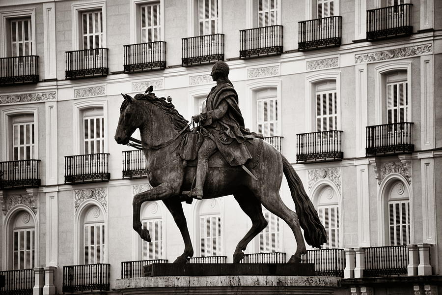 Madrid Puerta del Sol King Carlos III statue #1 Photograph by Songquan Deng