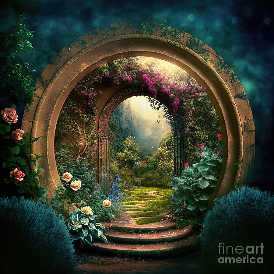 Magic fairytale garden with arch and stairs, generative ai #1 Photograph by Michal Bednarek