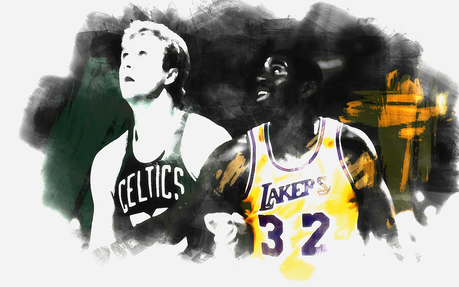 Magic Johnson and Larry Bird 1a #2 Mixed Media by Brian Reaves